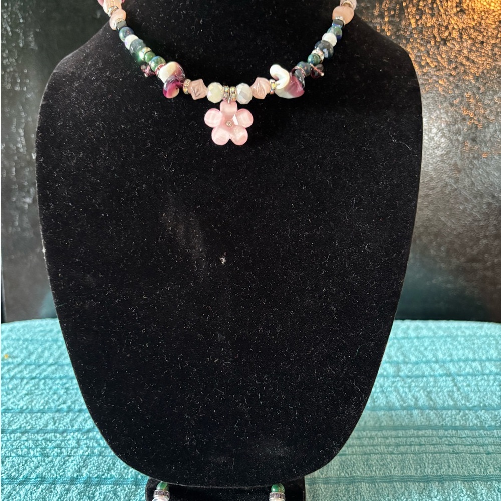 Elegant Pink and Blue Beaded Necklace